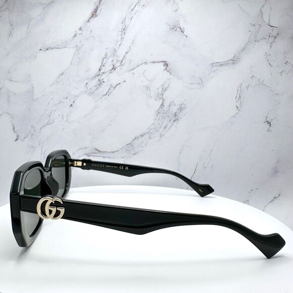 New Gucci Sunglasses Black Rectangular Square Gold Metal GG Logo 54mm - Picture 8 of 16